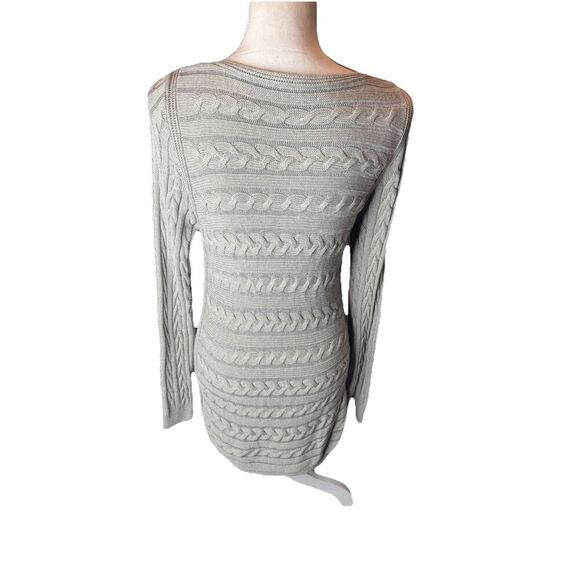 Lauren Ralph Lauren Gray Cable Knit Sweater  Dress Y2K Designer Sz Med - Picture 3 of 6